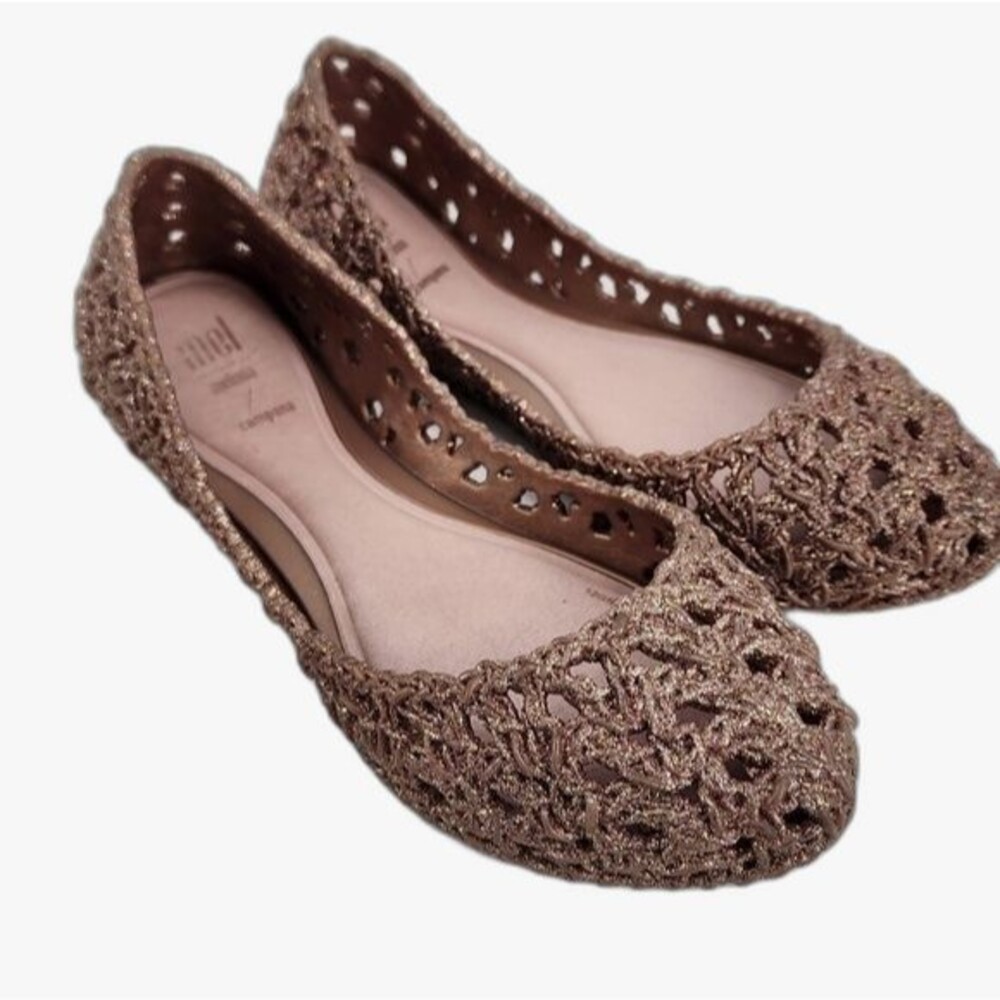 Melissa x Campana Glitter Jelly Rose Gold Flats Size 1